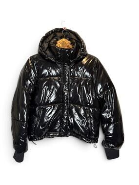 Gap Fit Puffer Jacket with Hood High Shine Black Winter Coat Large
